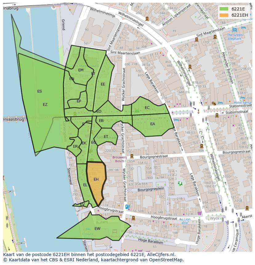 Afbeelding van het postcodegebied 6221 EH op de kaart.