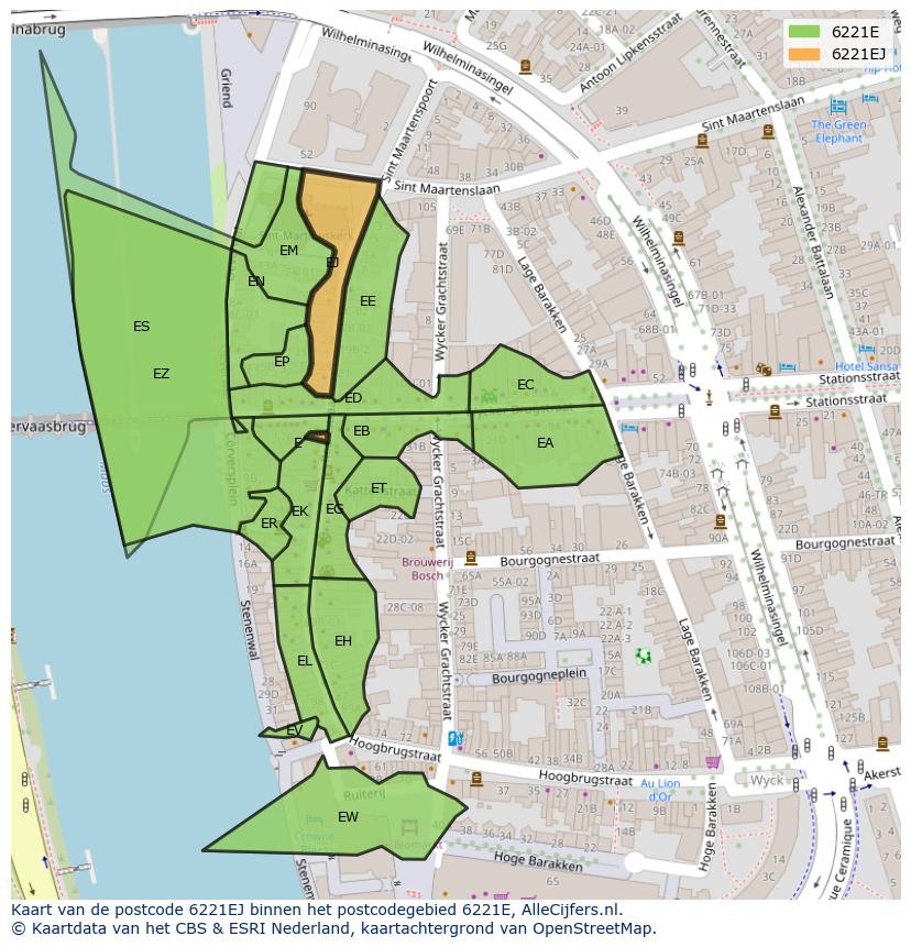 Afbeelding van het postcodegebied 6221 EJ op de kaart.