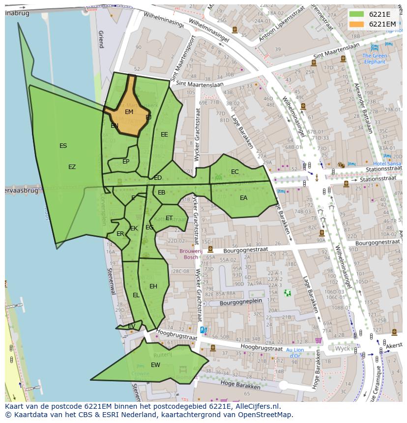 Afbeelding van het postcodegebied 6221 EM op de kaart.