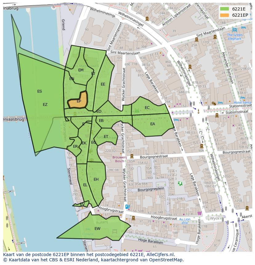 Afbeelding van het postcodegebied 6221 EP op de kaart.