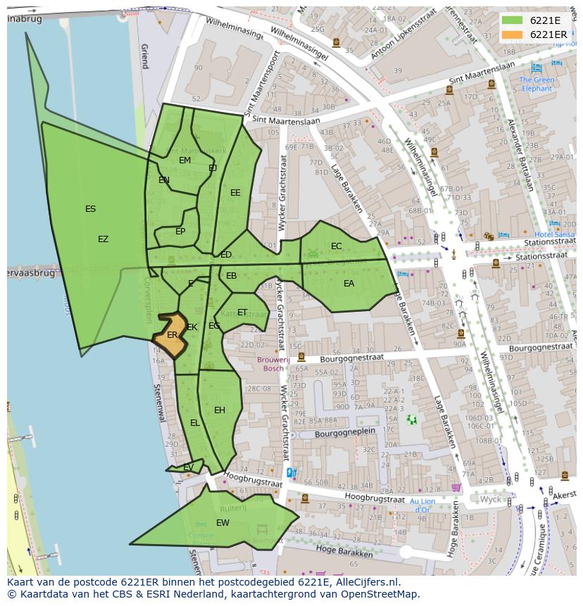 Afbeelding van het postcodegebied 6221 ER op de kaart.