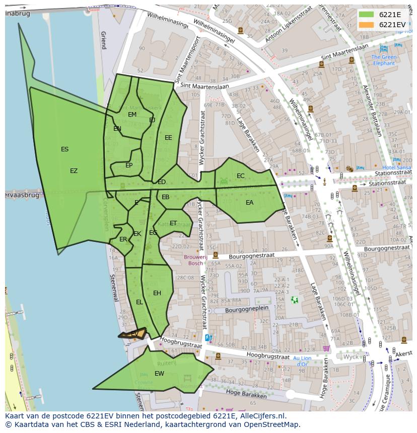 Afbeelding van het postcodegebied 6221 EV op de kaart.