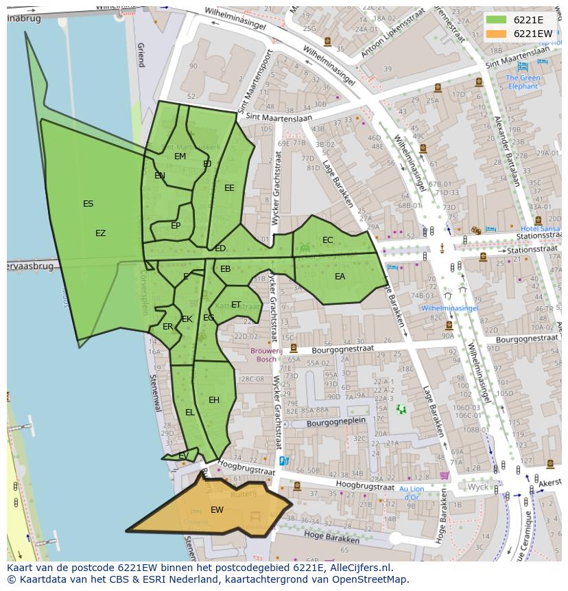 Afbeelding van het postcodegebied 6221 EW op de kaart.