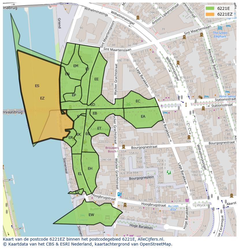 Afbeelding van het postcodegebied 6221 EZ op de kaart.