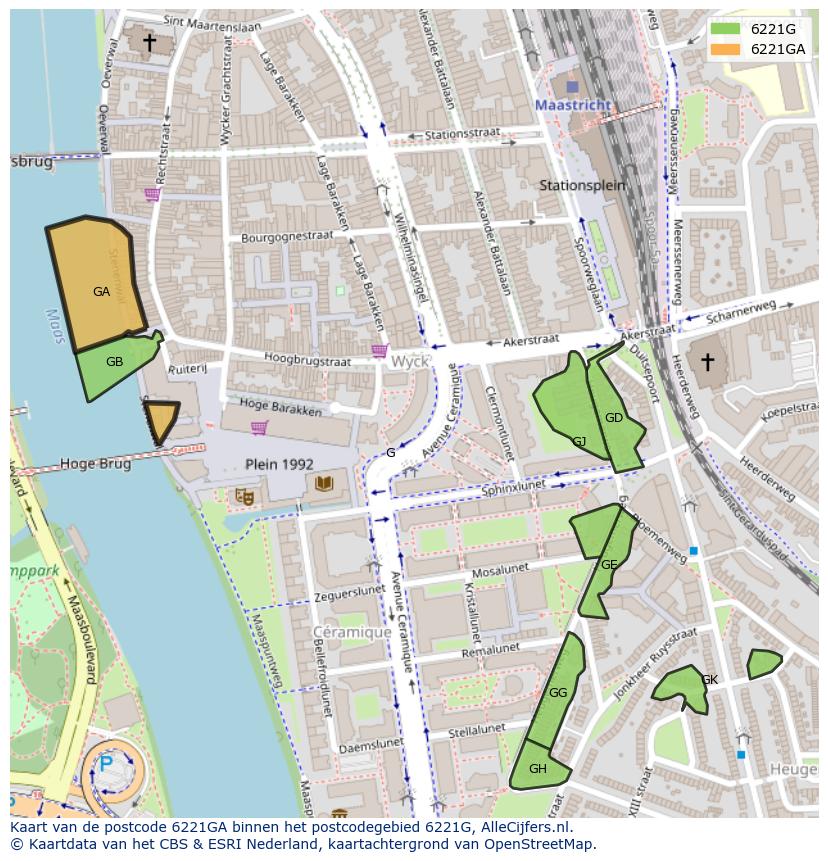 Afbeelding van het postcodegebied 6221 GA op de kaart.