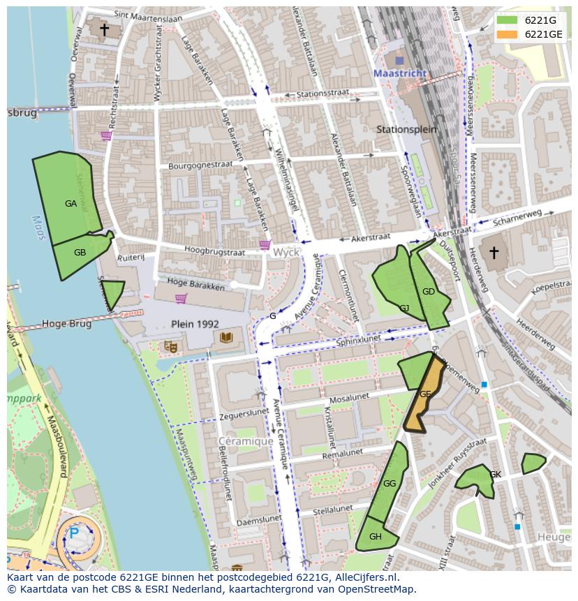 Afbeelding van het postcodegebied 6221 GE op de kaart.