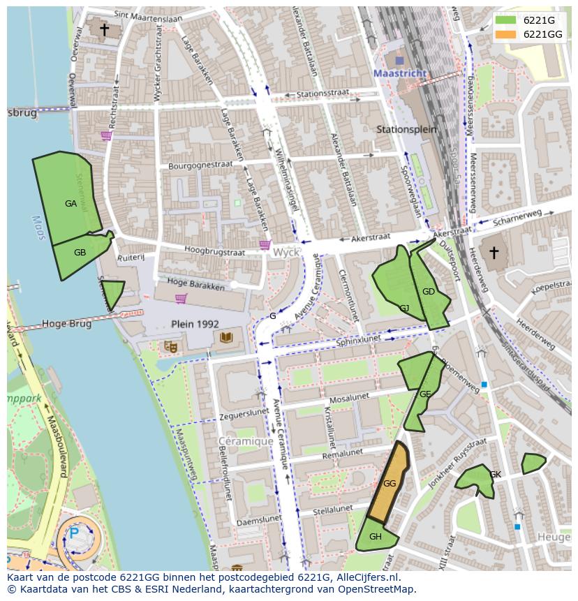 Afbeelding van het postcodegebied 6221 GG op de kaart.