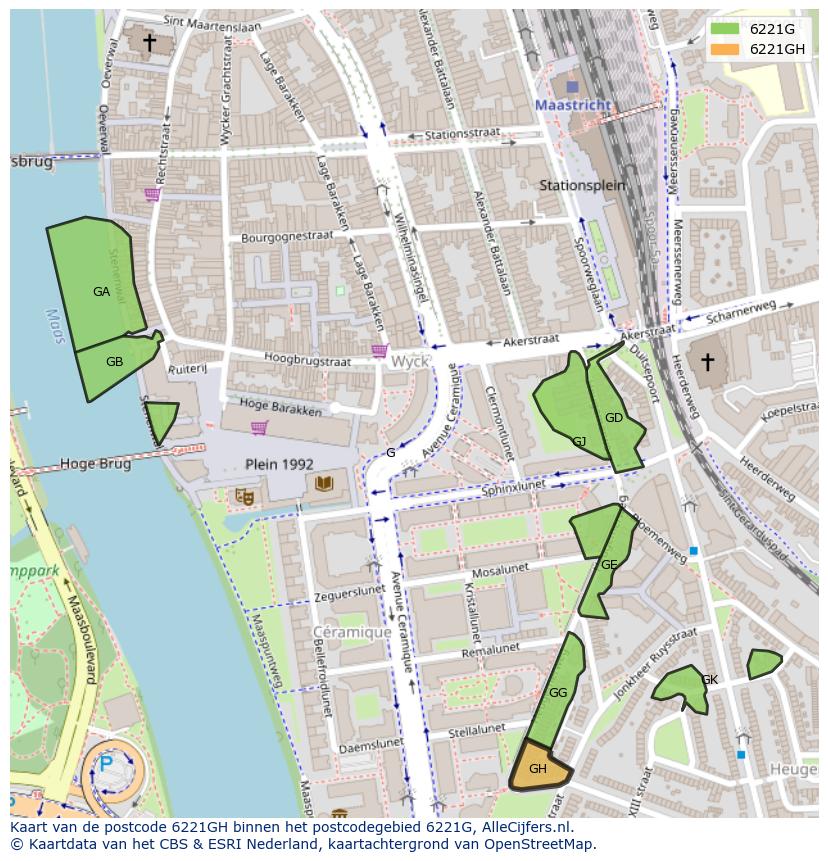 Afbeelding van het postcodegebied 6221 GH op de kaart.