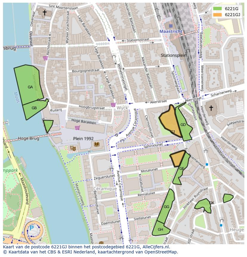 Afbeelding van het postcodegebied 6221 GJ op de kaart.