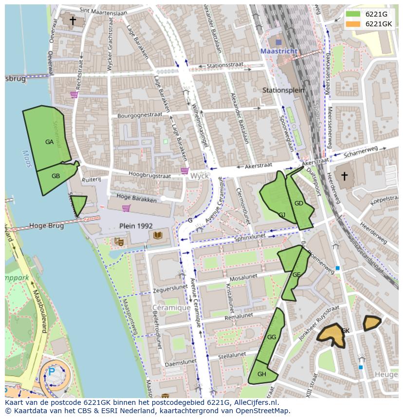 Afbeelding van het postcodegebied 6221 GK op de kaart.