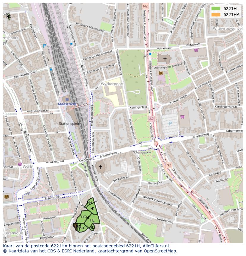 Afbeelding van het postcodegebied 6221 HA op de kaart.