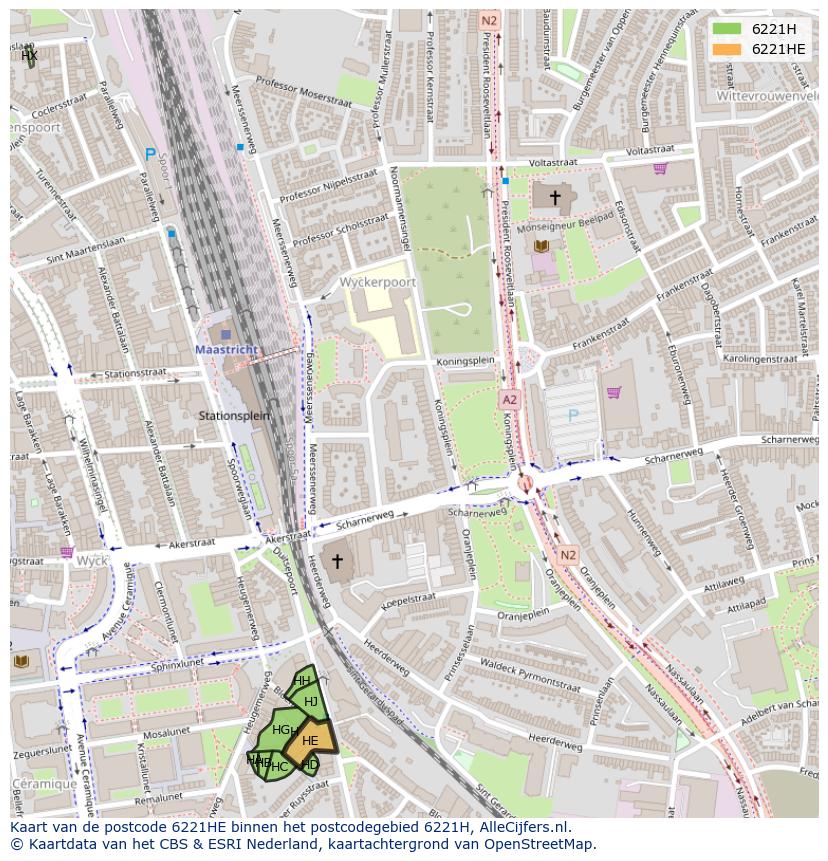 Afbeelding van het postcodegebied 6221 HE op de kaart.