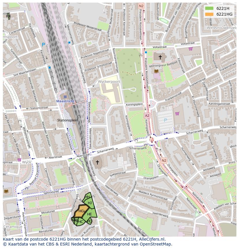Afbeelding van het postcodegebied 6221 HG op de kaart.