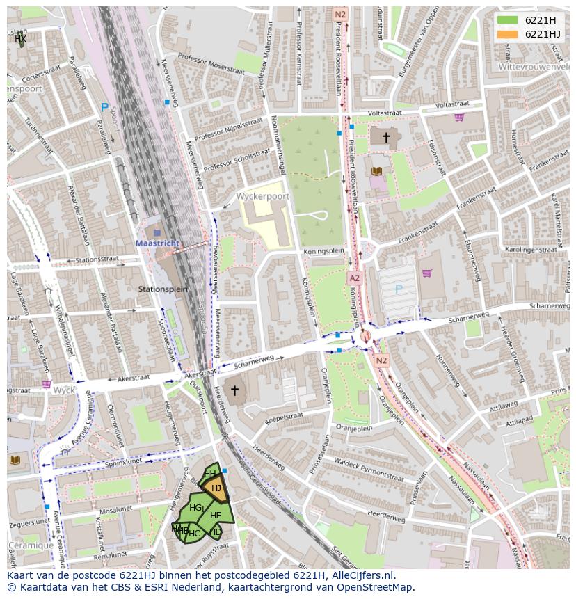 Afbeelding van het postcodegebied 6221 HJ op de kaart.