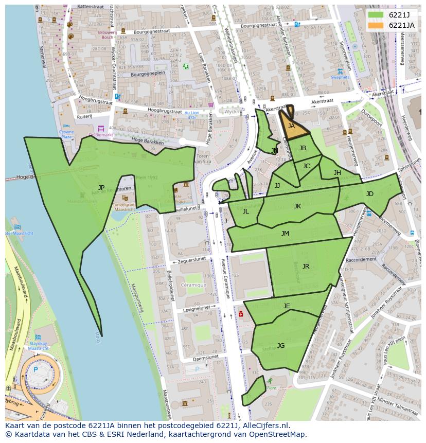 Afbeelding van het postcodegebied 6221 JA op de kaart.