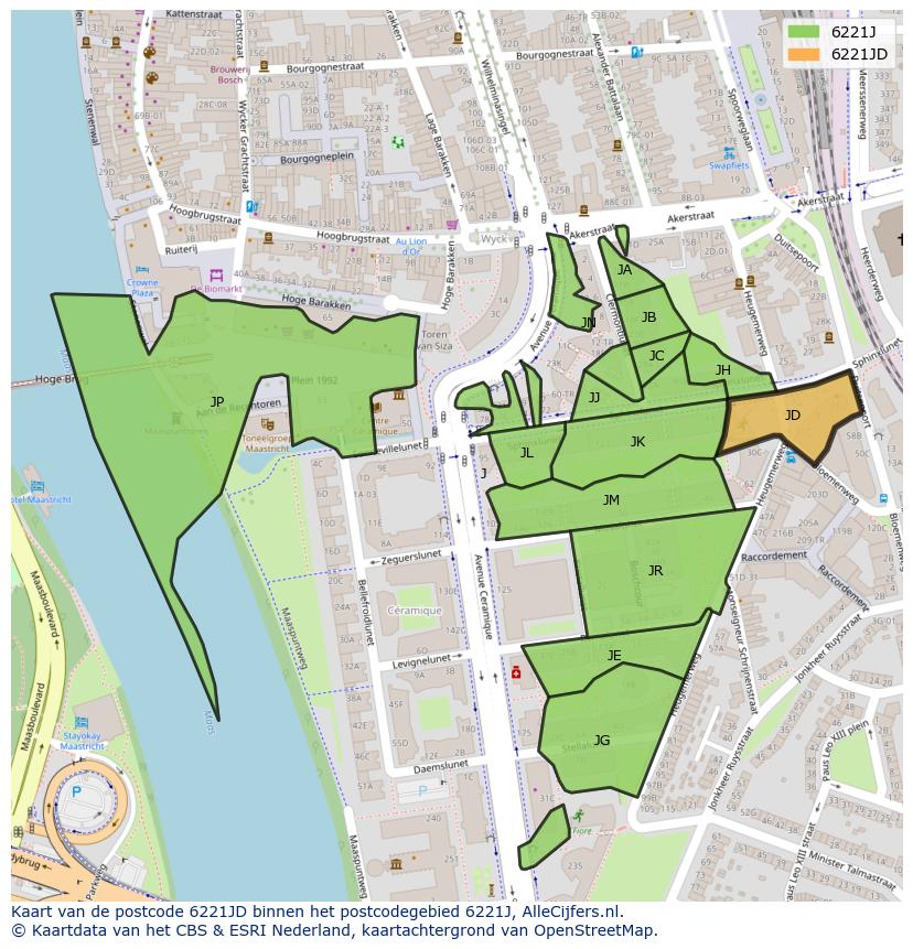 Afbeelding van het postcodegebied 6221 JD op de kaart.