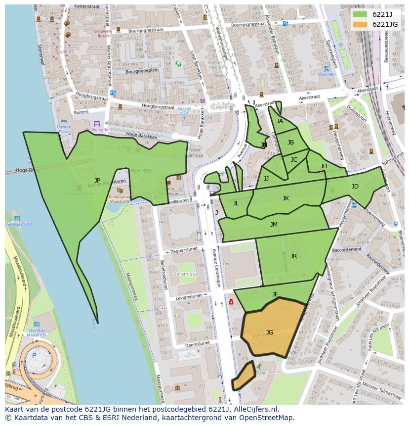 Afbeelding van het postcodegebied 6221 JG op de kaart.