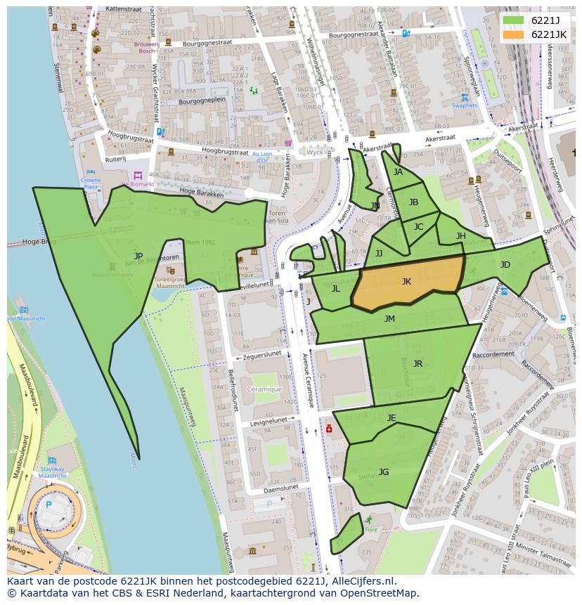 Afbeelding van het postcodegebied 6221 JK op de kaart.