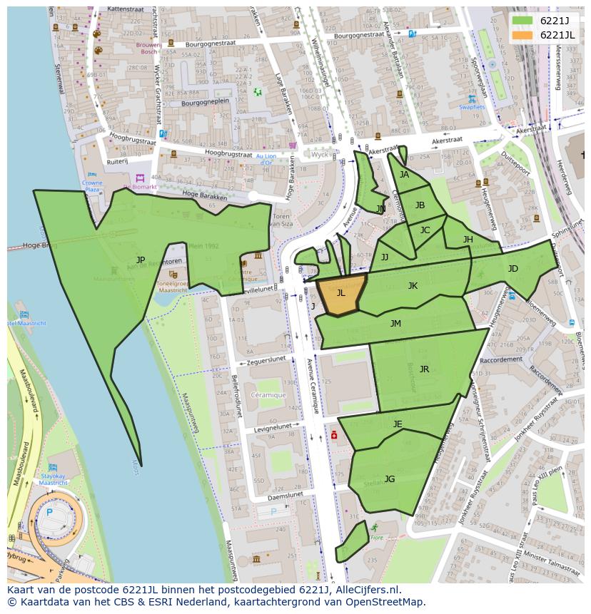 Afbeelding van het postcodegebied 6221 JL op de kaart.