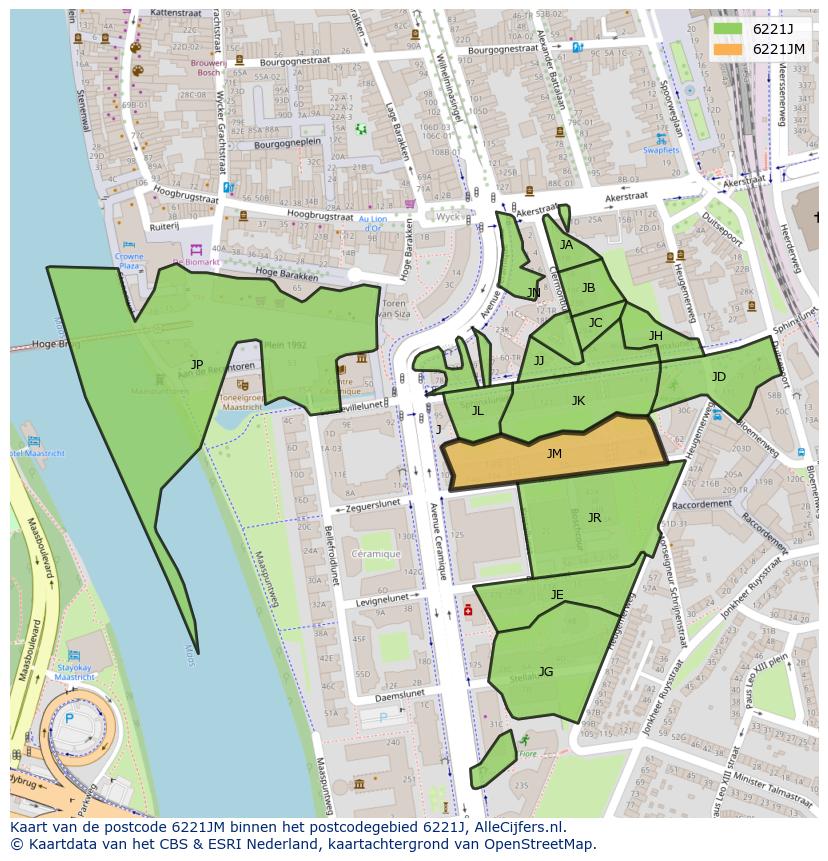 Afbeelding van het postcodegebied 6221 JM op de kaart.