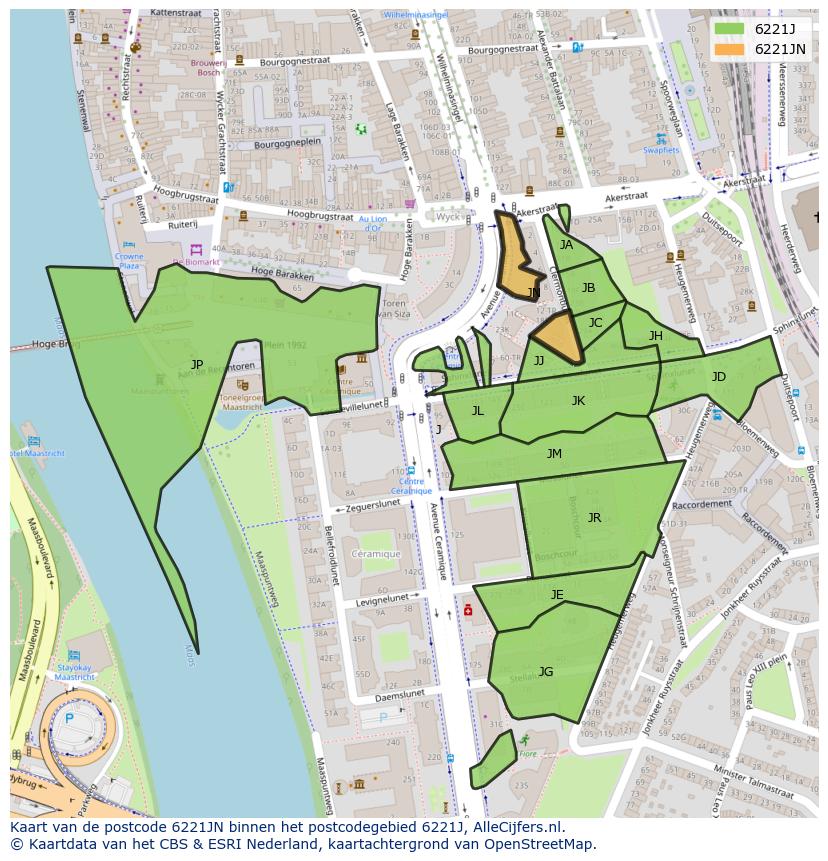 Afbeelding van het postcodegebied 6221 JN op de kaart.