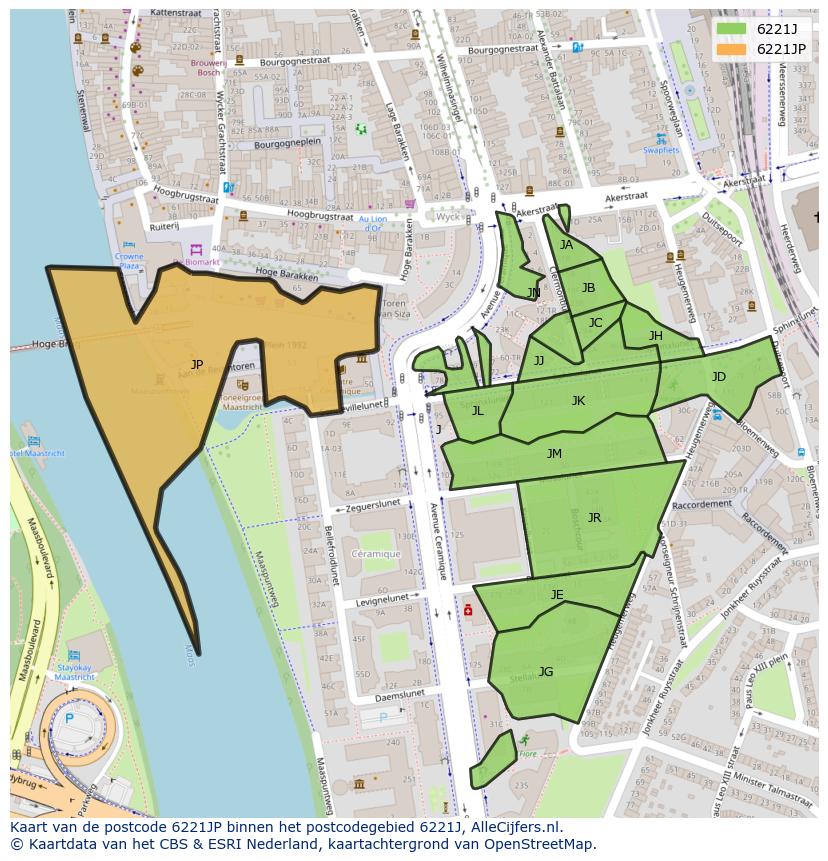 Afbeelding van het postcodegebied 6221 JP op de kaart.