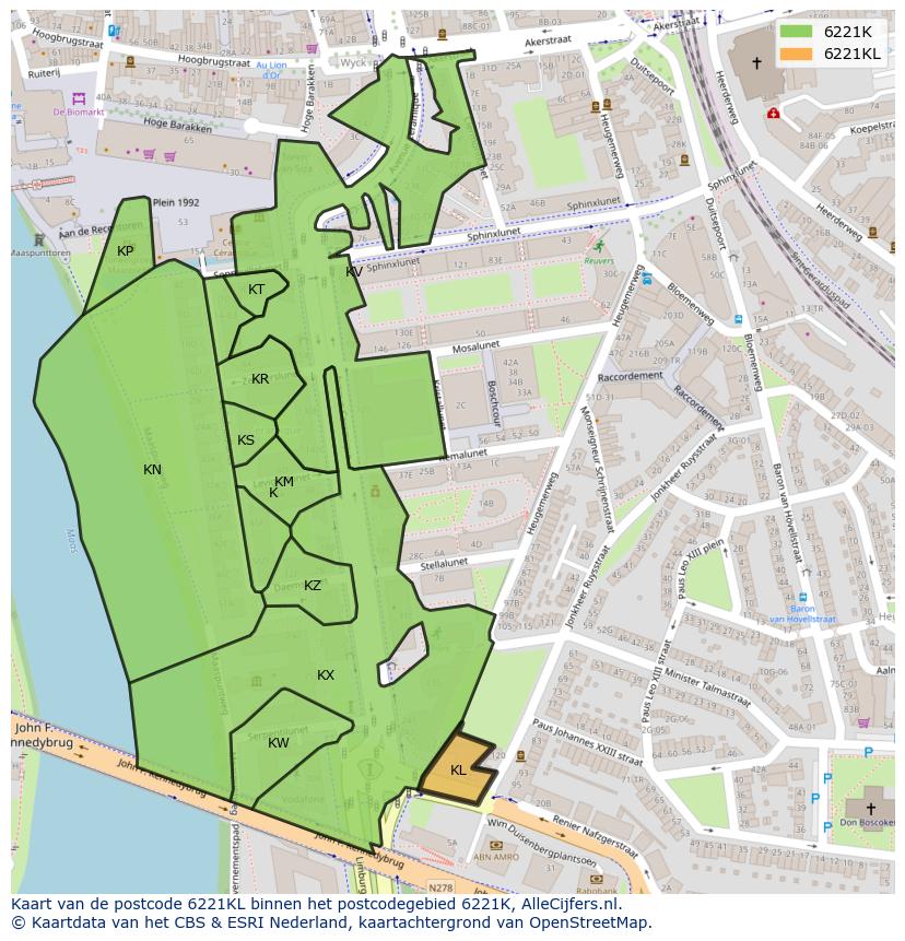 Afbeelding van het postcodegebied 6221 KL op de kaart.