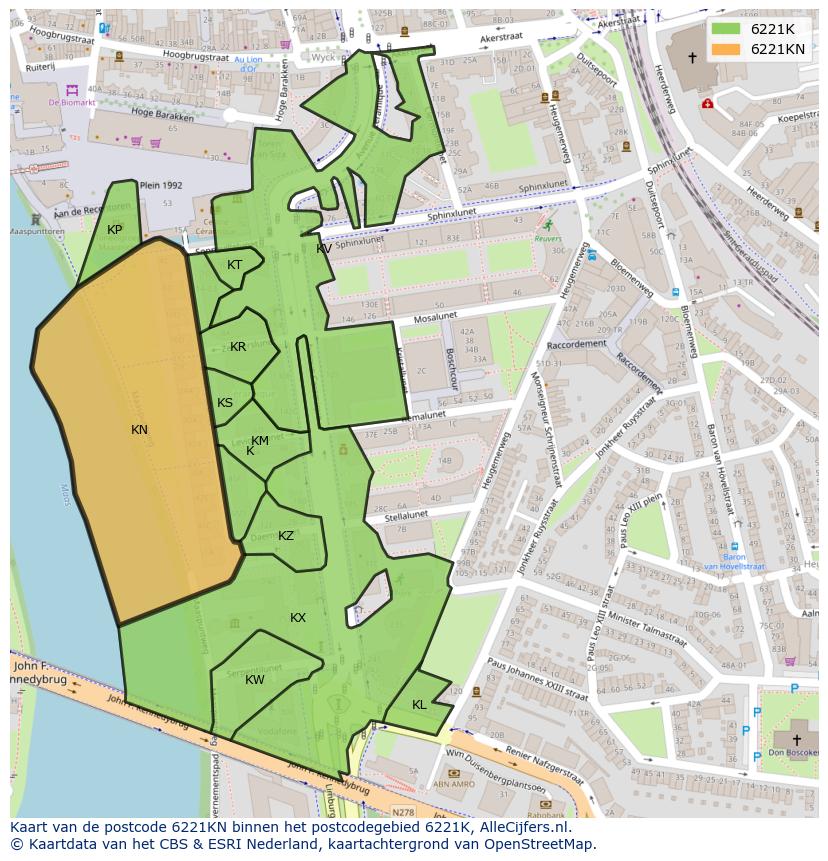 Afbeelding van het postcodegebied 6221 KN op de kaart.