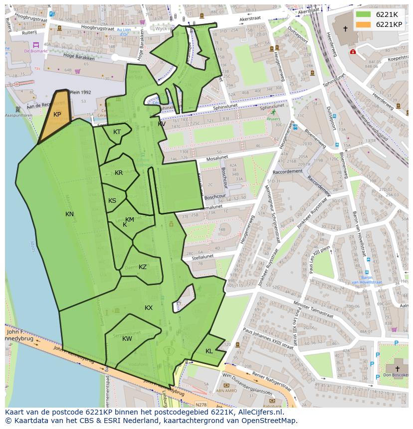 Afbeelding van het postcodegebied 6221 KP op de kaart.