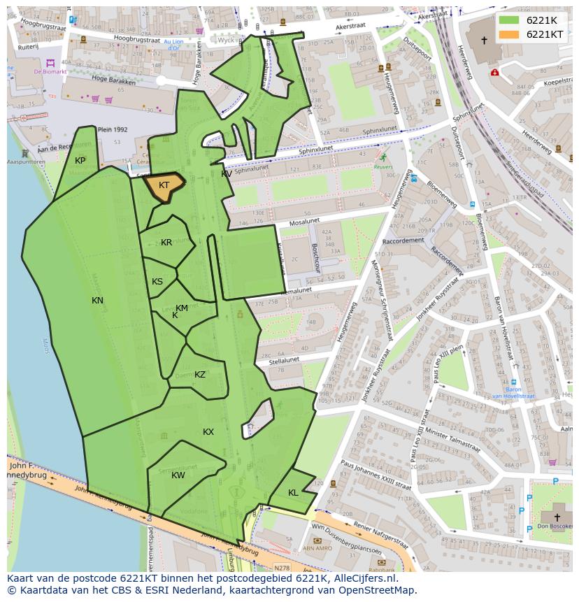 Afbeelding van het postcodegebied 6221 KT op de kaart.