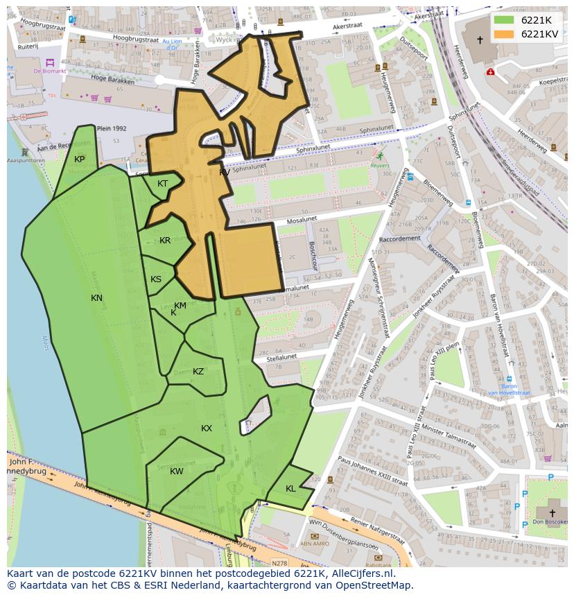 Afbeelding van het postcodegebied 6221 KV op de kaart.