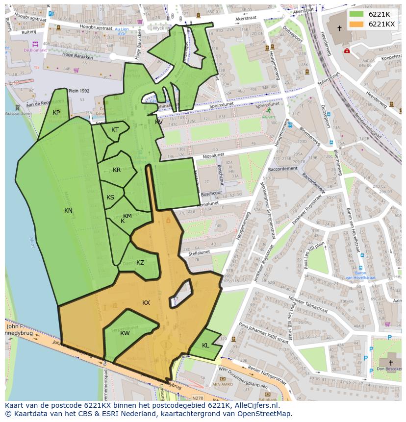 Afbeelding van het postcodegebied 6221 KX op de kaart.