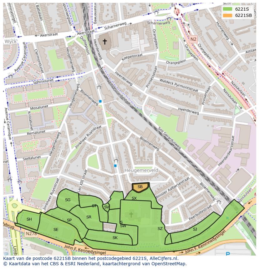 Afbeelding van het postcodegebied 6221 SB op de kaart.