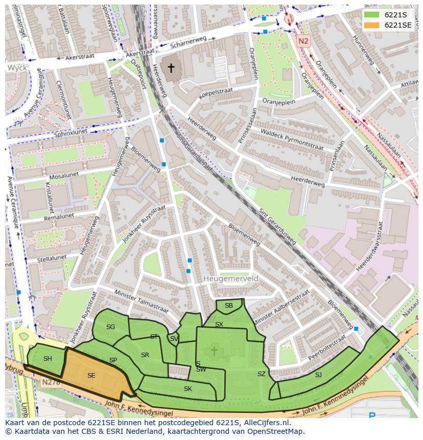 Afbeelding van het postcodegebied 6221 SE op de kaart.