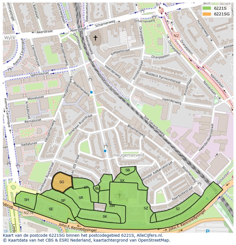 Afbeelding van het postcodegebied 6221 SG op de kaart.