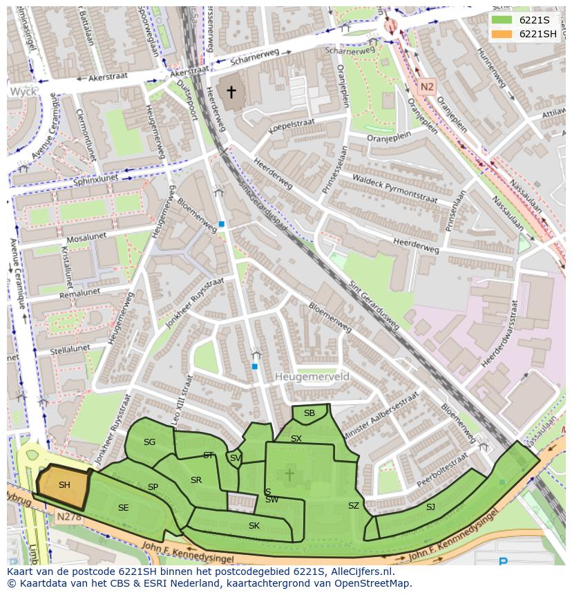 Afbeelding van het postcodegebied 6221 SH op de kaart.