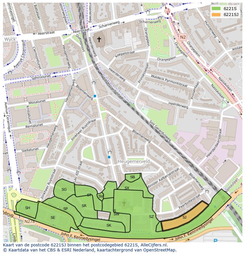 Afbeelding van het postcodegebied 6221 SJ op de kaart.
