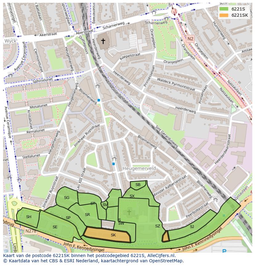 Afbeelding van het postcodegebied 6221 SK op de kaart.