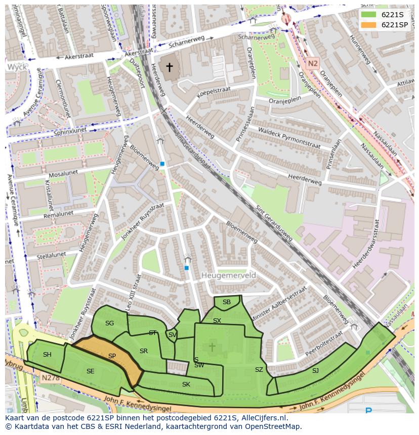 Afbeelding van het postcodegebied 6221 SP op de kaart.