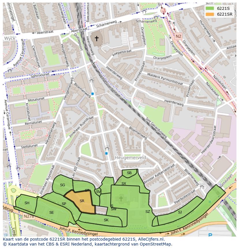 Afbeelding van het postcodegebied 6221 SR op de kaart.
