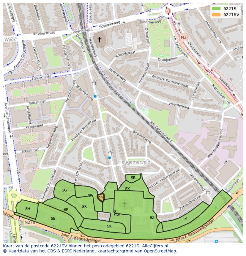 Afbeelding van het postcodegebied 6221 SV op de kaart.