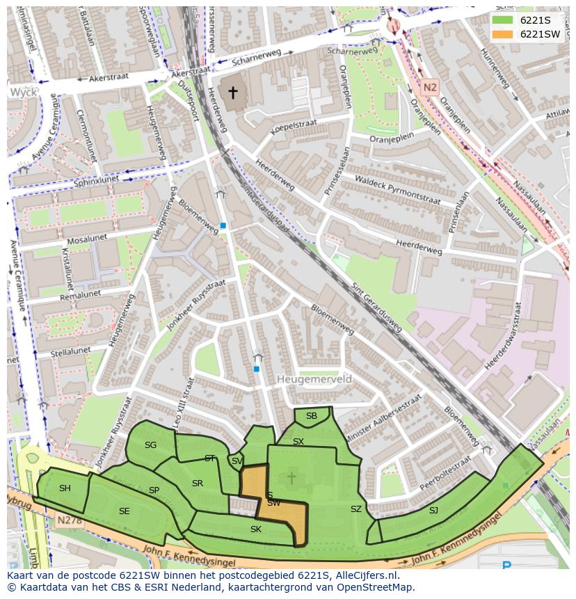 Afbeelding van het postcodegebied 6221 SW op de kaart.