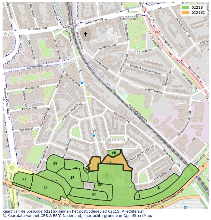 Afbeelding van het postcodegebied 6221 SX op de kaart.