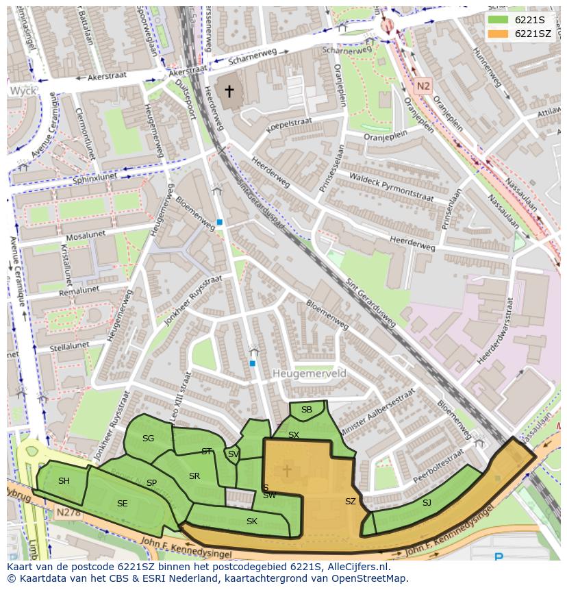 Afbeelding van het postcodegebied 6221 SZ op de kaart.