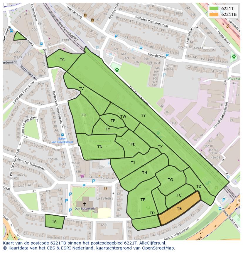 Afbeelding van het postcodegebied 6221 TB op de kaart.