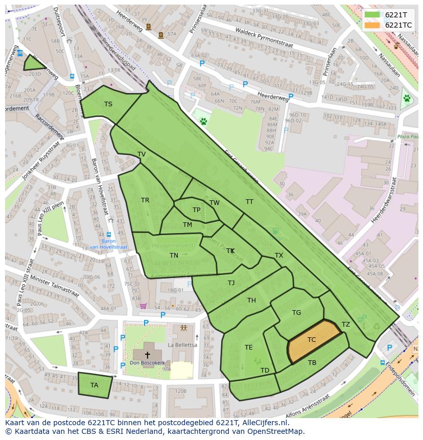 Afbeelding van het postcodegebied 6221 TC op de kaart.