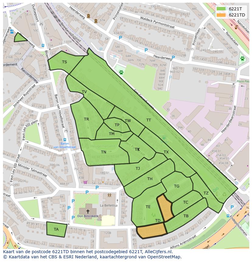 Afbeelding van het postcodegebied 6221 TD op de kaart.