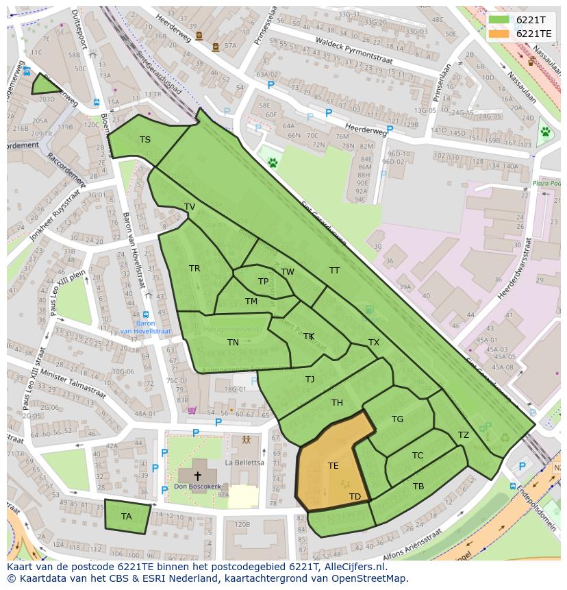Afbeelding van het postcodegebied 6221 TE op de kaart.