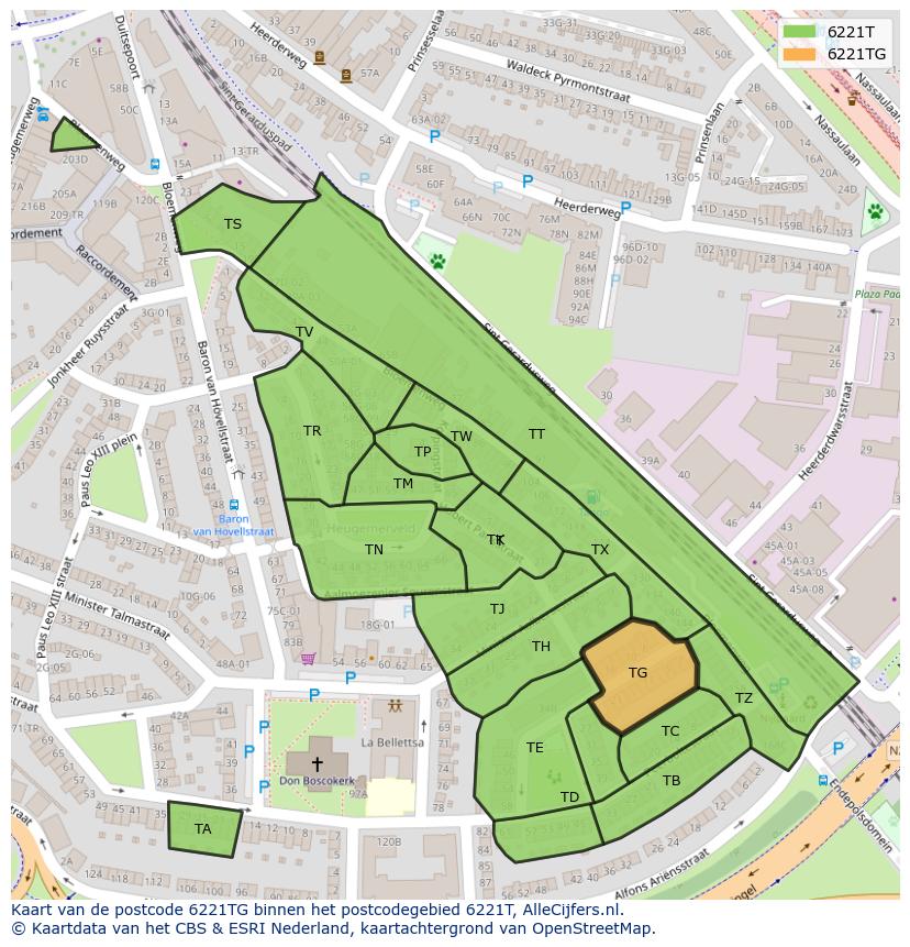 Afbeelding van het postcodegebied 6221 TG op de kaart.