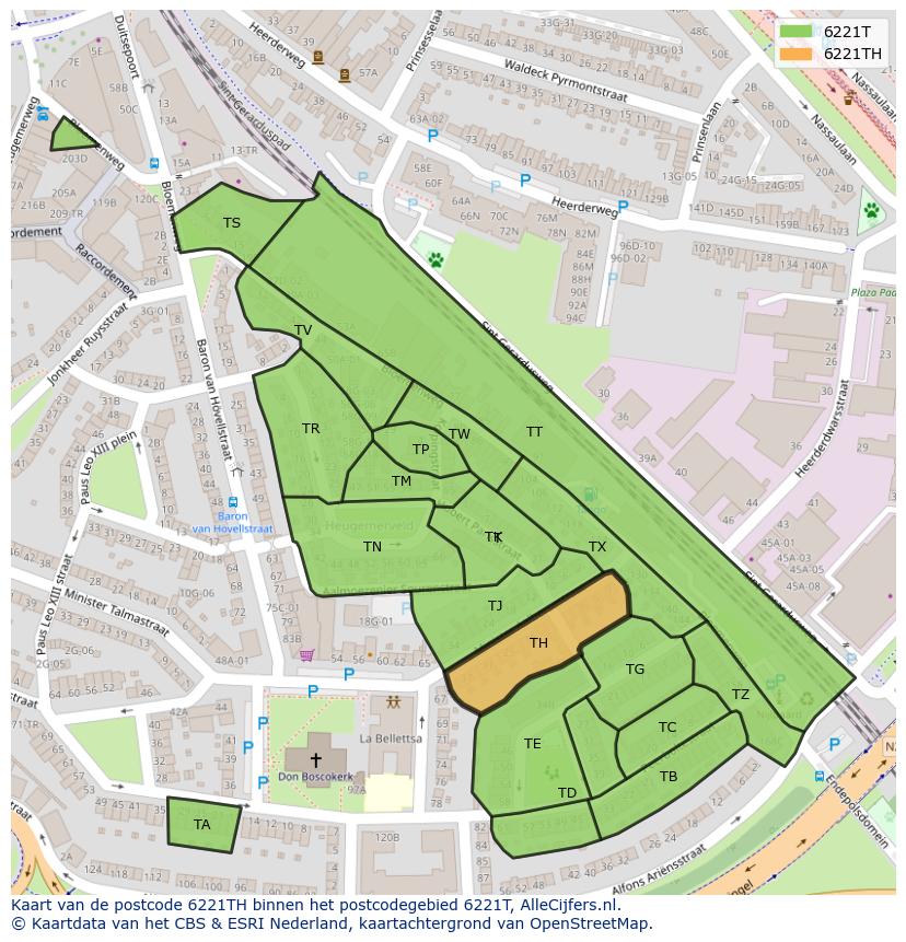 Afbeelding van het postcodegebied 6221 TH op de kaart.